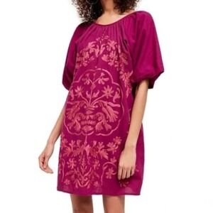 Free‎ People Plum Embroidered Cotton Mini Dress Size XS  Boho Off-Shoulder